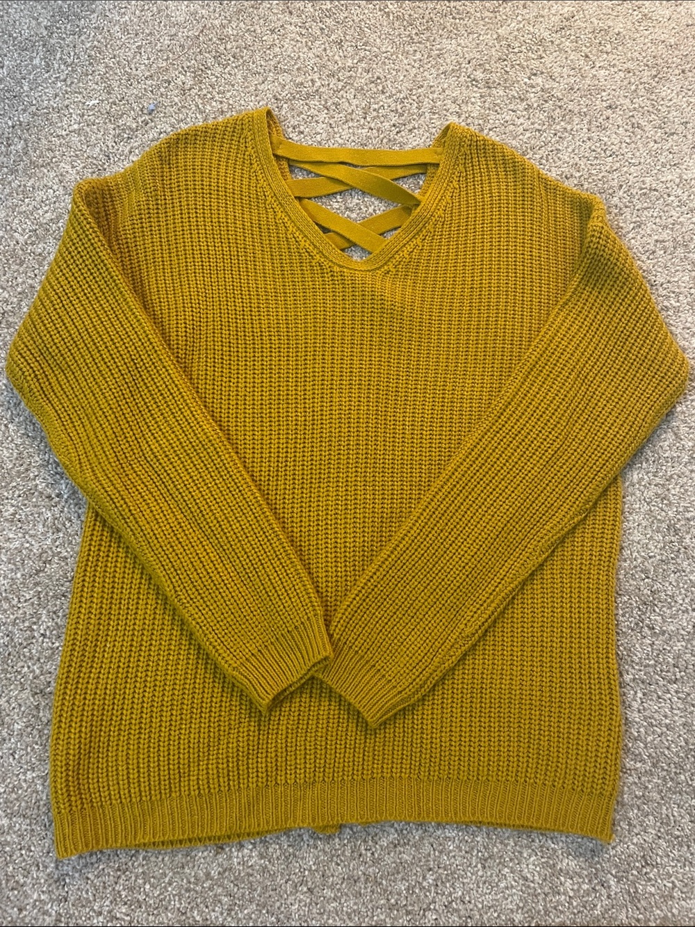 Women’s Crisscross Back V-Neck Knit Sweater - Mustard